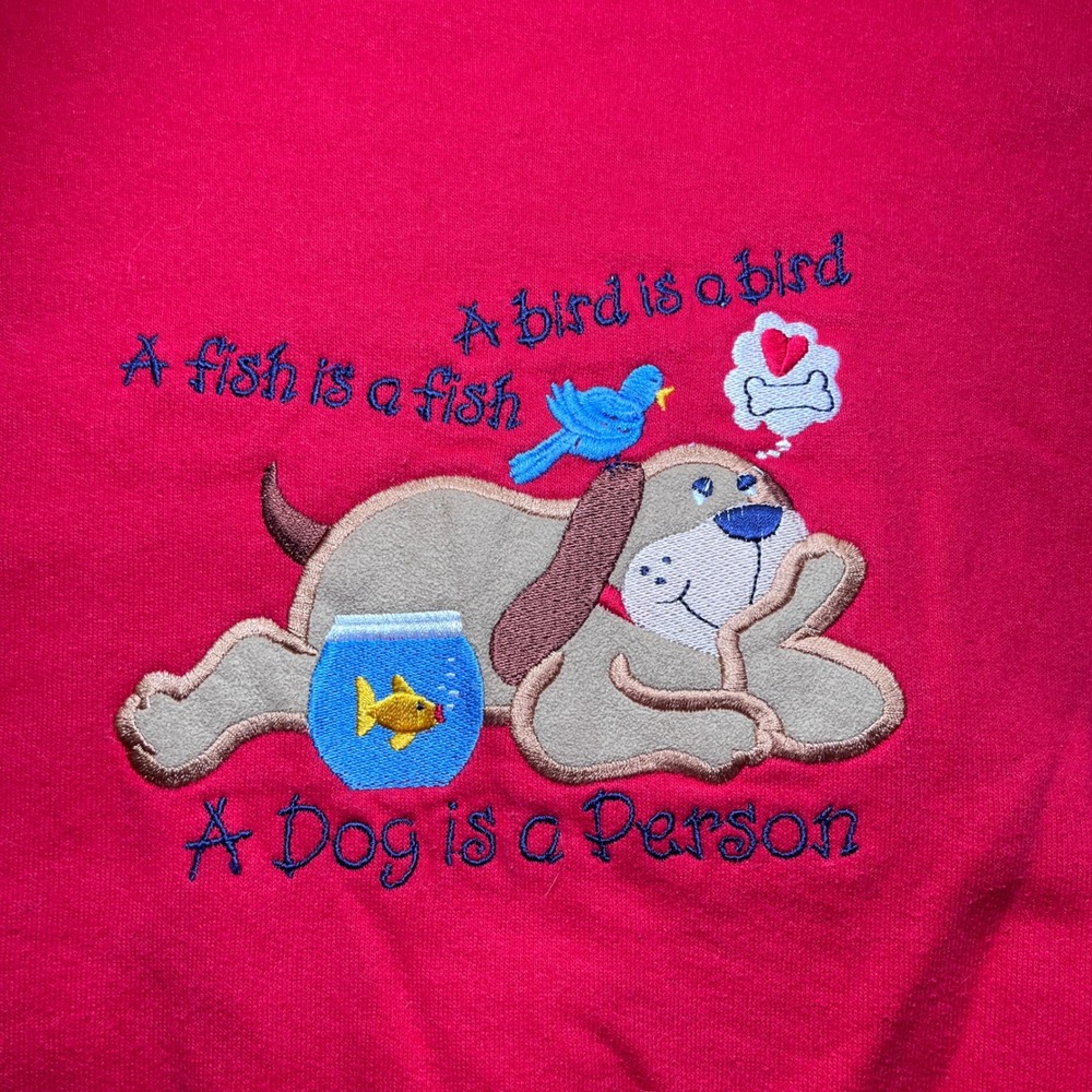 Grandmacore Sweatshirt Womens XL Red Excellent Dog Person Embroidered Vintage